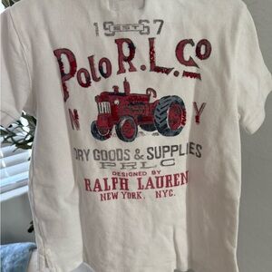 Ralph Lauren Kids White Polo with Red Tractor Print
